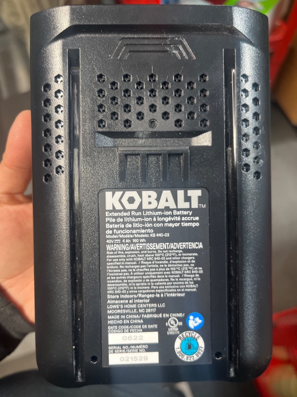 Photo 2 of ***NOT FUNCTIONAL - FOR PARTS ONLY - NONREFUNDABLE - SEE COMMENTS***
Kobalt KB 440-03 40V Max Lithium Ion Battery