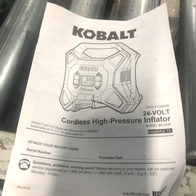 Photo 4 of * missing battery * see all images *
Kobalt 24 Volt Cordless High Pressure Inflator Air Inflator Tool Only K24HP