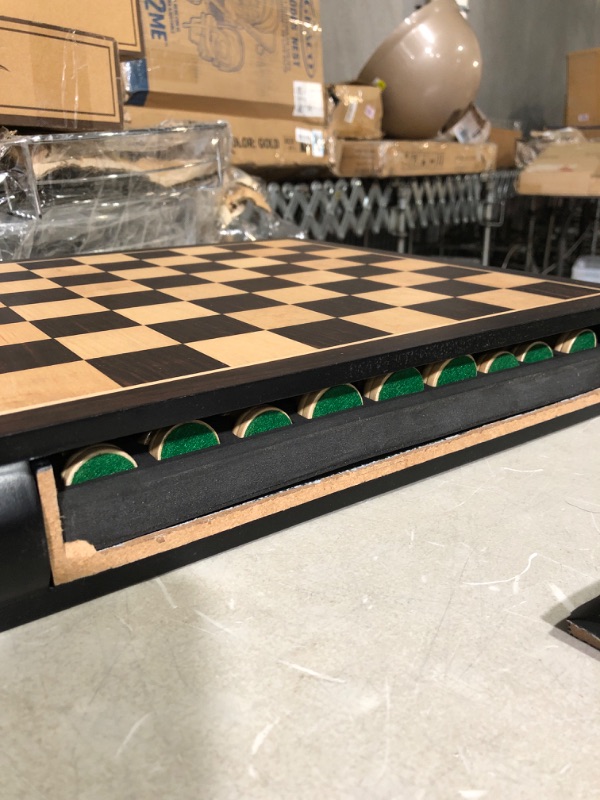 Photo 7 of *FOR PARTS ONLY* READ NOTES**
VAMSLOVE Wooden Chess Checkers Game Set 15.5" Large Size Board w/Storage Drawers, Weighted Chess Pieces - 2 Extra Queens 3" King