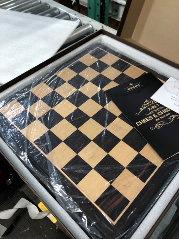 Photo 5 of *FOR PARTS ONLY* READ NOTES**
VAMSLOVE Wooden Chess Checkers Game Set 15.5" Large Size Board w/Storage Drawers, Weighted Chess Pieces - 2 Extra Queens 3" King