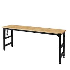 Photo 1 of ***READ NOTES***6 ft. Adjustable Height Solid Wood Top Workbench in Black for Heavy Duty Welded Steel Garage Storage System
