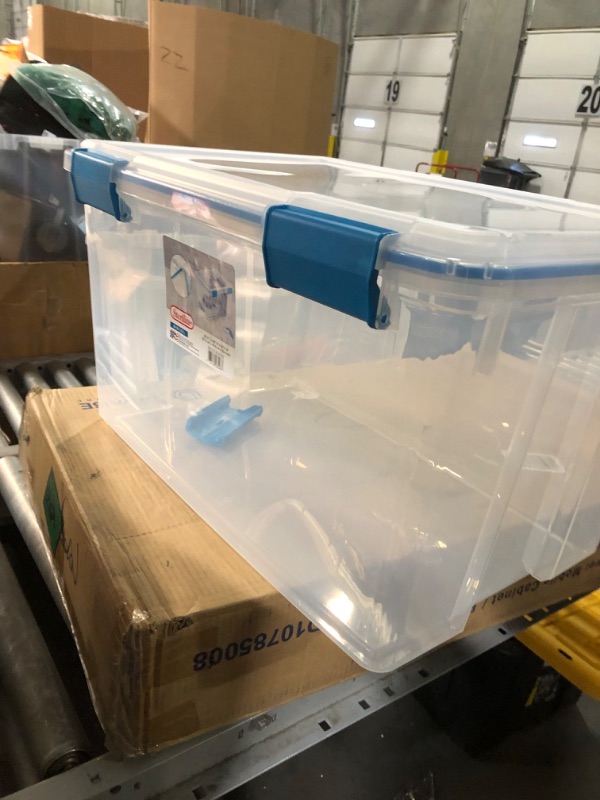 Photo 2 of **LID BROKEN 
Sterilite 80 Quart Clear Plastic Stackable Storage Container Box Bin with Air Tight Gasket Seal Latching Lid Long Term Organizing Solution 80 qt 