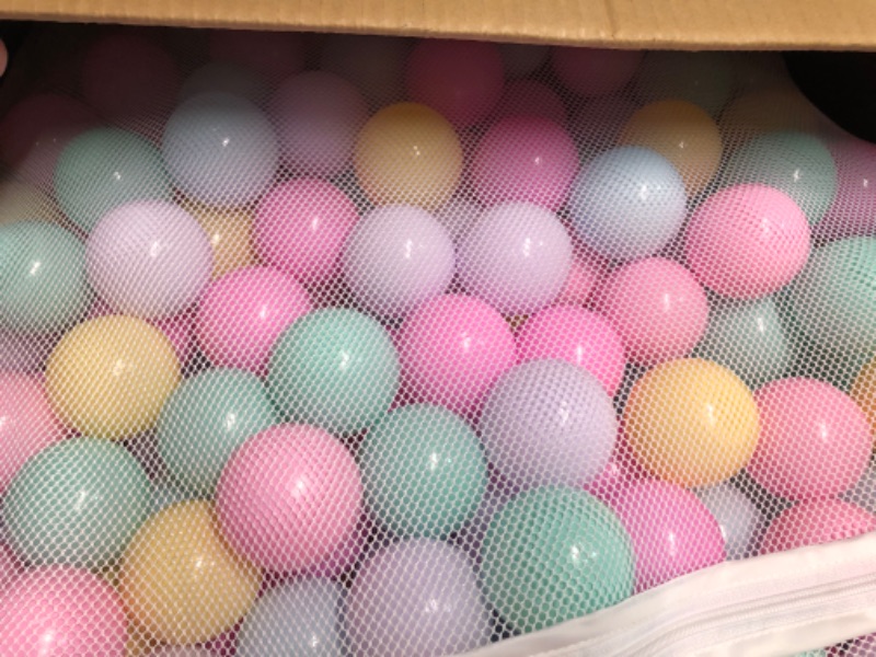 Photo 3 of Amazon Basics BPA Free Crush-Proof Plastic Ball Pit Balls with Storage Bag,6 Pastel Colors - Pack of 1000