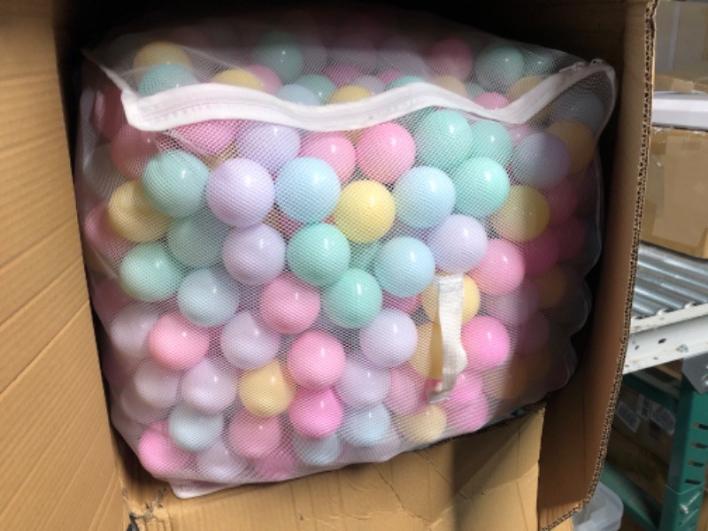 Photo 2 of Amazon Basics BPA Free Crush-Proof Plastic Ball Pit Balls with Storage Bag,6 Pastel Colors - Pack of 1000