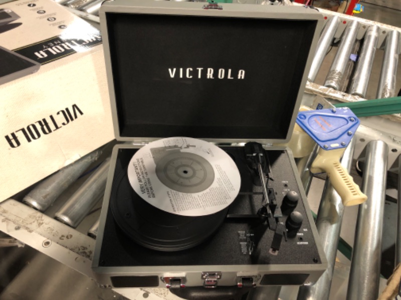 Photo 3 of Victrola Vintage 3-Speed Bluetooth Portable Suitcase Record Player with Built-in Speakers | Model Number: VSC-550BT-NWG