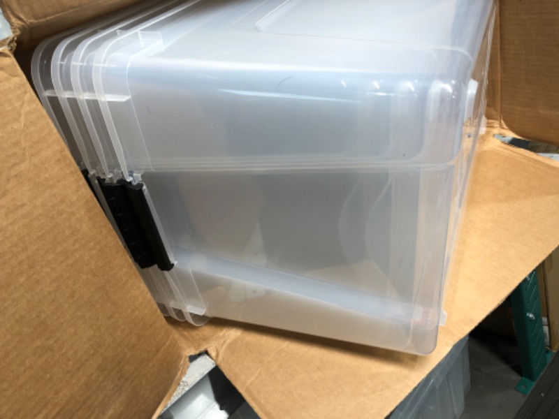 Photo 2 of **MISSING 2 LIDS** IRIS USA 72 Qt. Plastic Storage Bin Tote Organizing Container with Durable Lid - 4 Pack, Crystal Clear