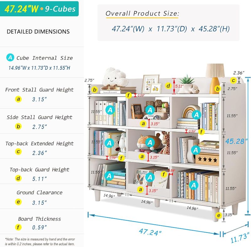 Photo 4 of (PARTS ONLY/ NO REFUNDS) NELYE Wooden Cube Bookcase with Legs - 3-Tier Open Shelf Kidsroom Sorted Storage Cabinet Organizer 55" W 55"W Pearl White