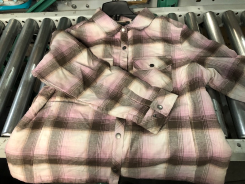 Photo 2 of ThCreasa Womens Sherpa Lined Flannel Jacket with Hand Pockets, Plaid Button Down Fuzzy Shirt Jackets