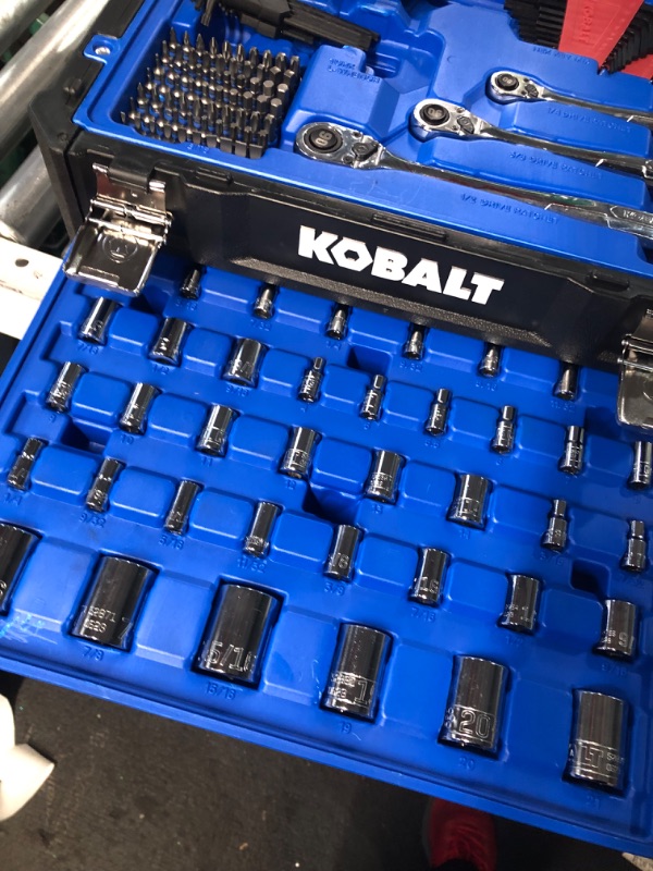 Photo 4 of **MISSING SOME PARTS**
Kobalt 277-Piece Standard (SAE) and Metric Polished Chrome Mechanics Tool Set with Hard Case