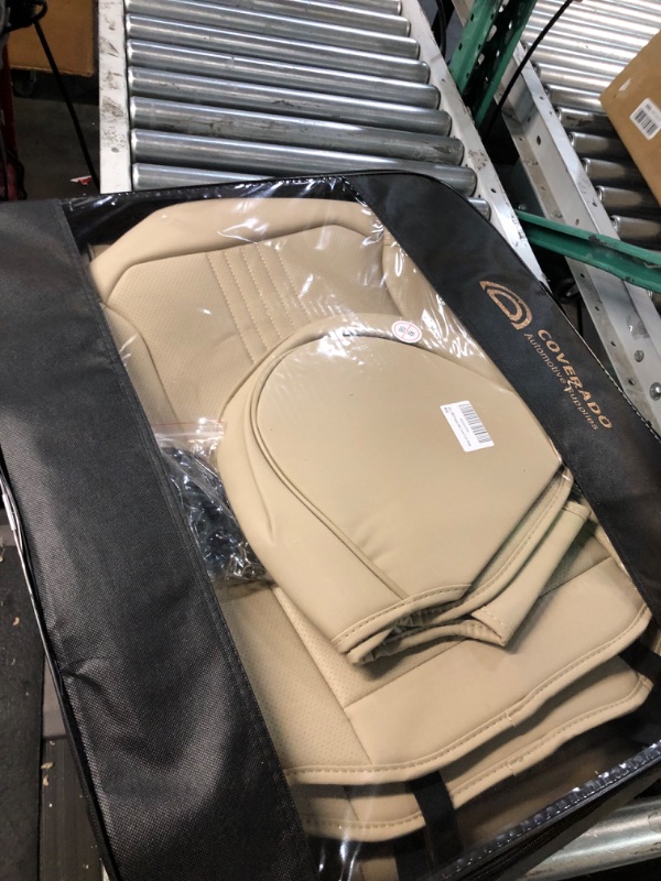 Photo 1 of Coverado Front Car Seat Covers, 2 Packs Waterproof Nappa Leather Seat Covers for Car, Front Leatherette Car Seat Cushions, Universal Auto Driver Seat Protectors Fit for Most Sedans SUV Truck, Beige Beige Front