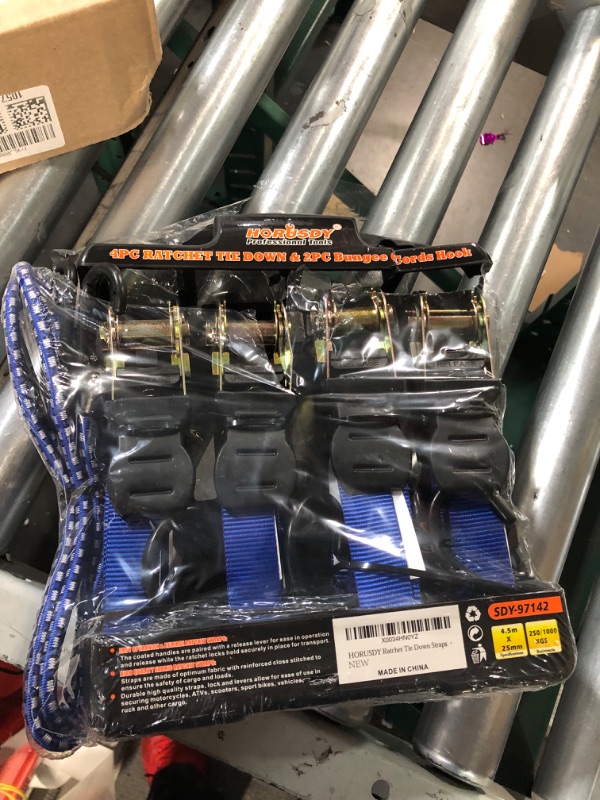 Photo 2 of HORUSDY Ratchet Straps, 2,200 LB Break Strength, 4-Pack 15FT Ratchet Tie Down Straps Set for Motorcycle Straps Tie Downs, Appliances, Lawn Equipment, Cargo Straps for Trucks.