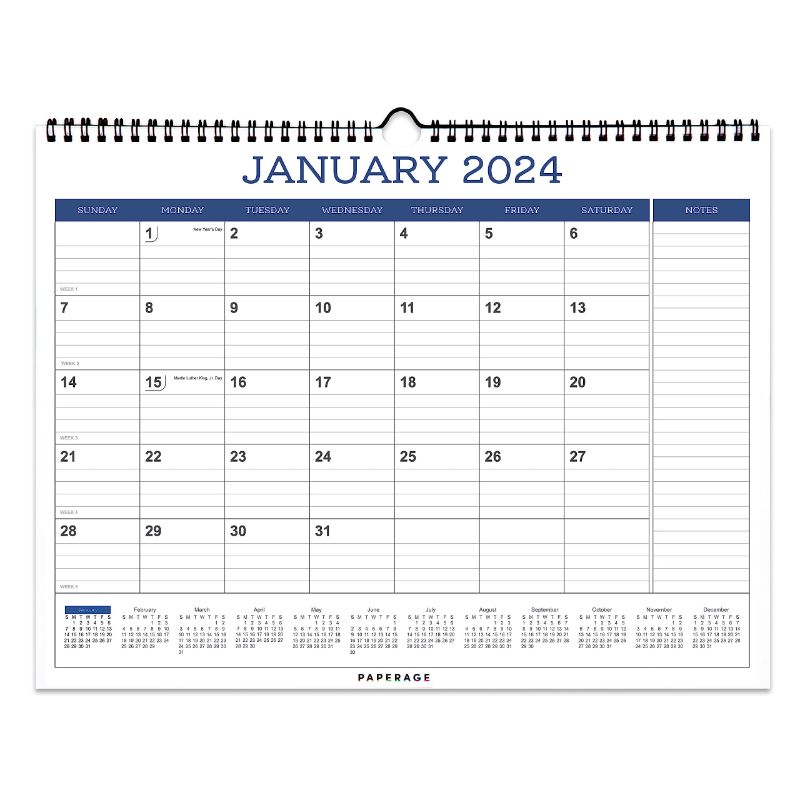 Photo 1 of PAPERAGE Calendar 2024-12 Month (Navy), Minimalist Wall and Desk Calendar with Monthly Views and Yearly Plans – Medium (8.5x11) Navy Medium