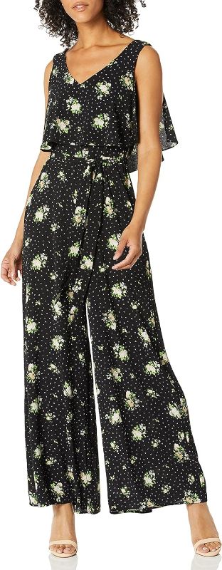 Photo 1 of GABBY SKYE Women's Sleeveless V-Neck Printed Belted Jumpsuit1026646565
