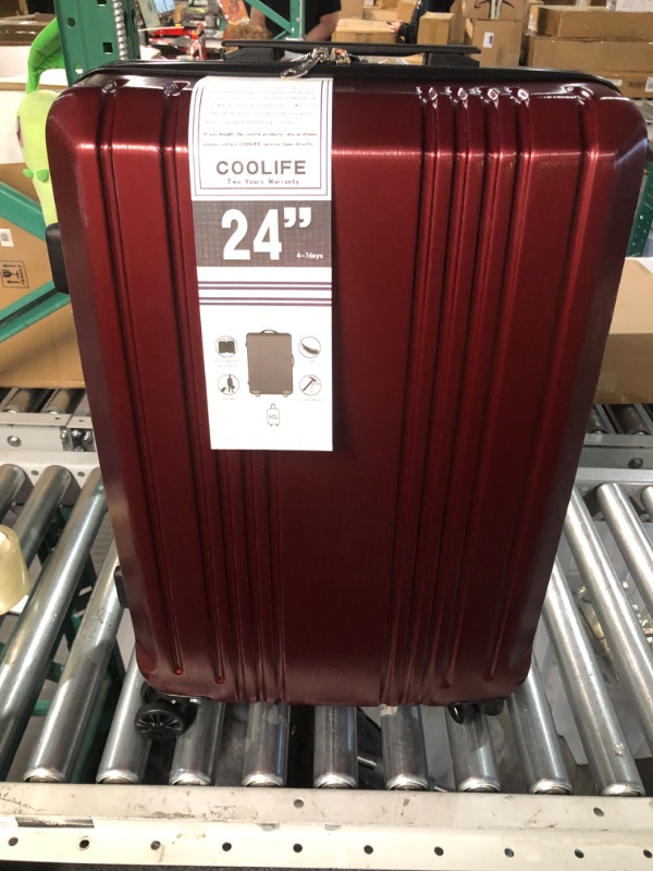 Photo 3 of Coolife Luggage Suitcase PC+ABS with TSA Lock Spinner Carry on Hardshell Lightweight 24in WINE RED