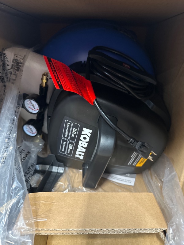 Photo 4 of ***NOT FUNCTIONAL - DOESN'T POWER ON - UNABLE TO TROUBLESHOOT - PLASTIC COVER BROKEN OFF***
Kobalt 6-Gallons Portable 150 PSI Pancake Air Compressor