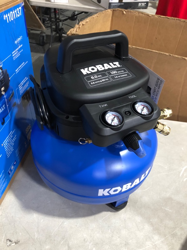 Photo 5 of ***NOT FUNCTIONAL - DOESN'T POWER ON - UNABLE TO TROUBLESHOOT - PLASTIC COVER BROKEN OFF***
Kobalt 6-Gallons Portable 150 PSI Pancake Air Compressor