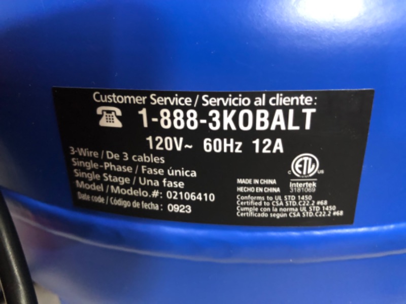 Photo 7 of ***NOT FUNCTIONAL - DOESN'T POWER ON - UNABLE TO TROUBLESHOOT - PLASTIC COVER BROKEN OFF***
Kobalt 6-Gallons Portable 150 PSI Pancake Air Compressor