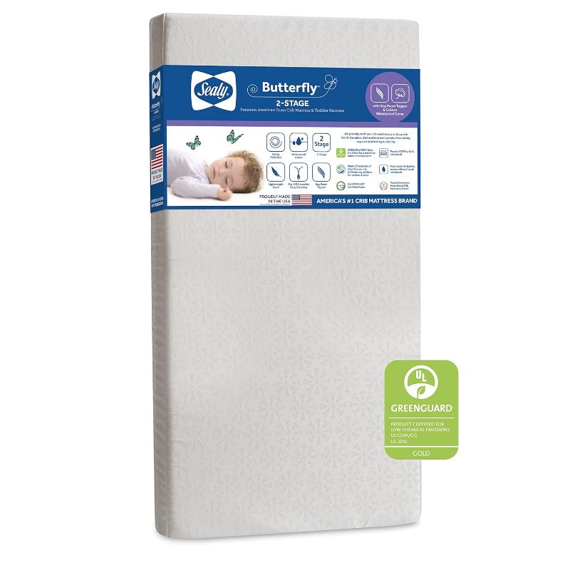 Photo 1 of ***SIMILAR TO PHOTO***Sealy Butterfly 2-Stage Dual Firm baby crib mattress, 52"x28"
