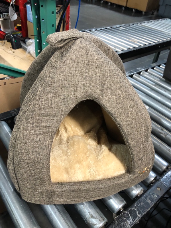 Photo 3 of ***PET HAIR ON ITEM***Pet Tent-Soft Bed for Dog and Cat by Best Pet Supplies - Brown Linen, 16" x 16" x H:14" Brown Linen 16" x 16" x H:14"