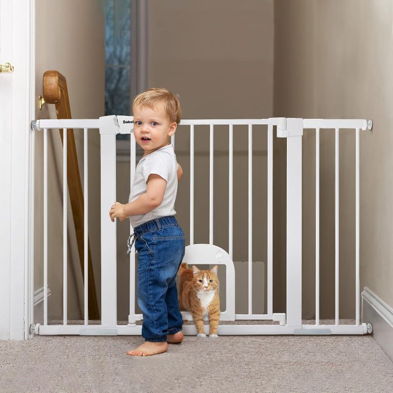 Photo 1 of BABELIO Metal Baby Gate with Wood Pattern, 29-40" Easy Install Pressure Mounted Dog Gate