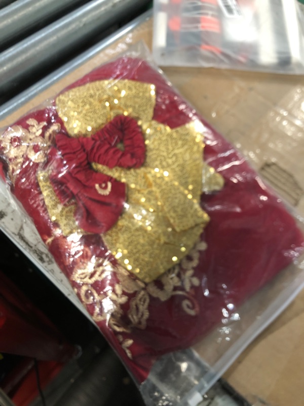 Photo 2 of 0-6T Big Bowknot Sequins Toddler Baby Girls Embroidered Lace Dresses with Headwear 5-6 Years 8557 Burgundy