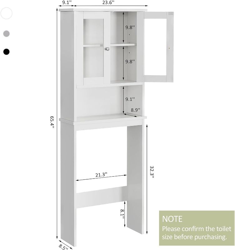 Photo 3 of (READ NOTES) Meilocar Over The Toilet Storage Cabinet for Bathroom, Storage Organizer Over Toilet, Space Saver with Tempered Glass Doors, White White Glass Doors