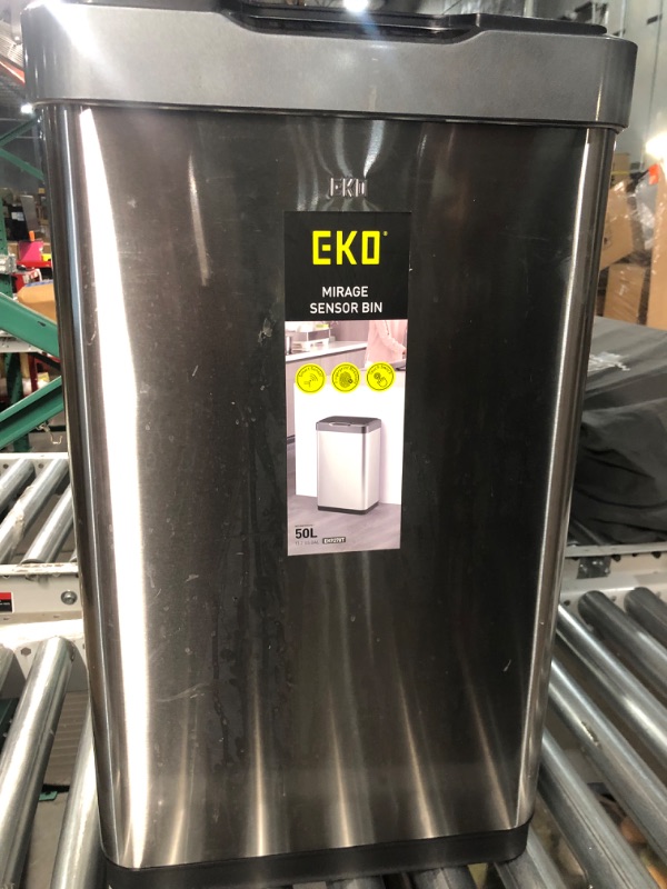 Photo 2 of [READ NOTES]
EKO Mirage-T 50 Liter / 13.2 Gallon Touchless Rectangular Motion Sensor Trash Can, Brushed Stainless Steel Finish