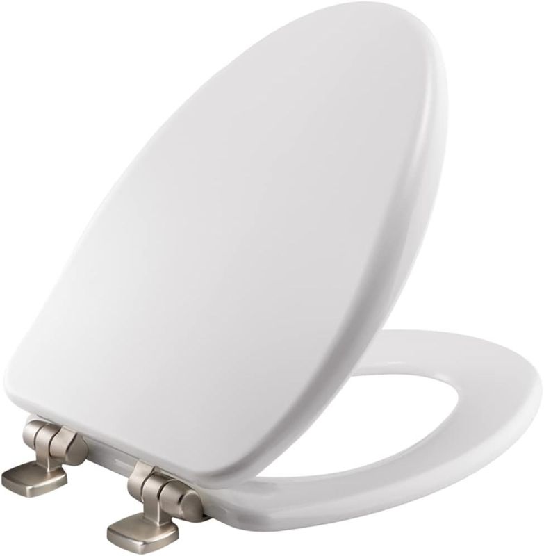 Photo 1 of (PACK OF 2)
Bemis 19170NSLA 000 Alesio Toilet Seat with Brushed Nickel Hinges, Elongated Brushed Nickel Hinge White