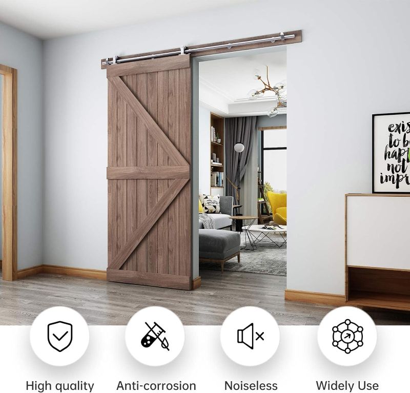 Photo 2 of EaseLife 6 FT Top Mount Stainless Steel Sliding Barn Door Hardware Track Kit,Modern,Heavy Duty,Anti-Rust,Slide Smoothly Quietly,Easy Install (6FT Track Kit for 30"~36" Wide Single Door)