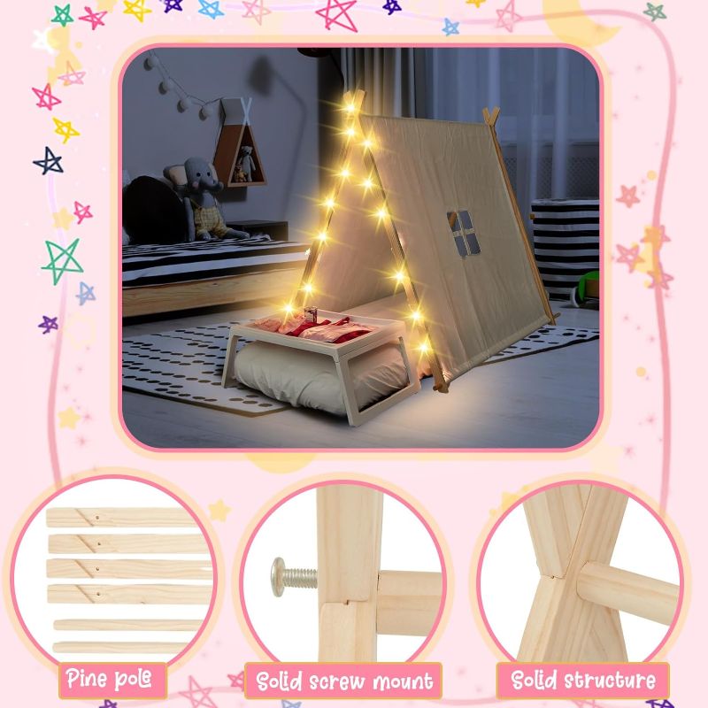 Photo 2 of (used item see all images)  Windyun 4 Sets Wooden Tent Frames A Frame Teepee Wood Tent Frames for Kids Indoor Outdoor Party