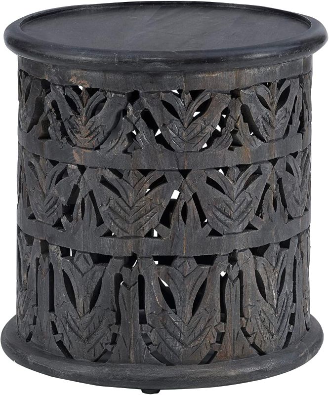 Photo 1 of [STOCK PHOTO FOR REFERENCE ONLY]
Dark Grey Hand Carved Details Tarton Round Side Table
