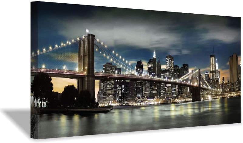 Photo 1 of Brooklyn Bridge Canvas Wall Art: Skylines Reflections in New York Artwork for Office Living Room