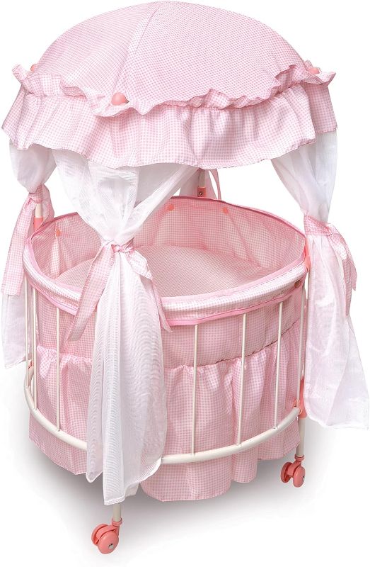 Photo 1 of Badger Basket Toy Royal Pavilion Round Doll Bed with Canopy and Bedding 