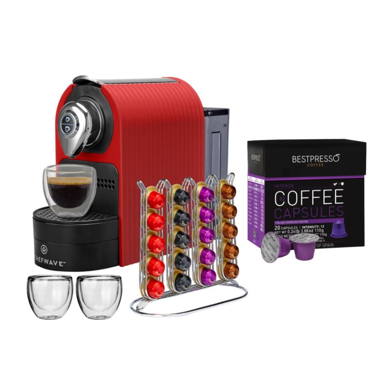 Photo 1 of ChefWave Kava Espresso Machine - Premium Coffee Maker W/Coffee Capsules 30-Pack in Red
