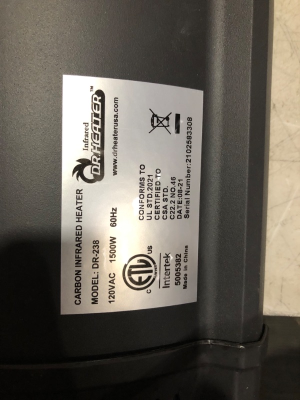 Photo 1 of ***NONREFUNDABLE - NOT FUNCTIONAL - FOR PARTS ONLY - SEE COMMENTS***
Dr Infrared Heater DR-238 Carbon Infrared Outdoor Heater for Patio, Backyard