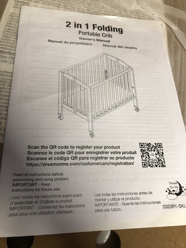 Photo 3 of Dream On Me 2 in 1 Folding Portable Crib in Cool Grey, 40x26x38