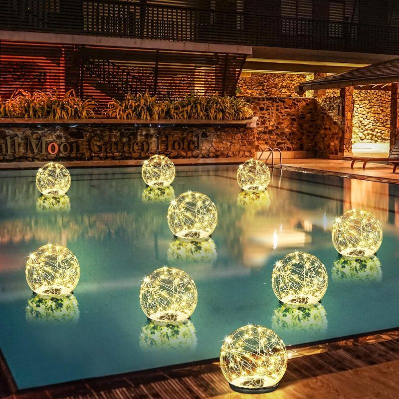 Photo 1 of (READ FULL POST) 4 Pcs Solar Floating Pool Lights 8'' Large LED Waterproof Solar Powered Pool Lights Warm White Solar Pool Balls with Remote