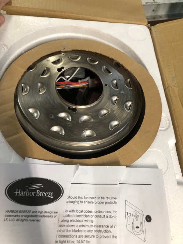 Photo 2 of **PARTS MISSING**Harbor Breeze Mazon 44-in Brushed Nickel LED Indoor Flush Mount Ceiling Fan with Light Kit and Remote (3-Blade) 