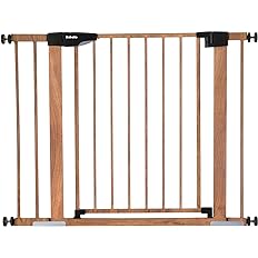 Photo 1 of BABELIO Metal Baby Gate with Wood Pattern, 29-40" Easy Install Pressure Mounted Dog Gate, Ideal for Stairs and Doorways, with Wall Protectors and Extenders, No Tools Required
