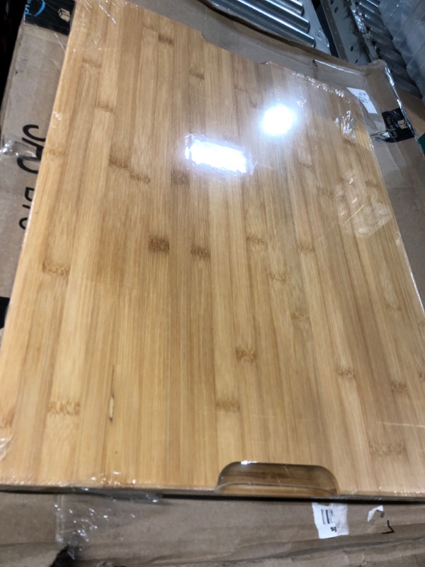 Photo 2 of (READ NOTES) 24 x 18 Extra Large Bamboo Serving Boards for Kitchen, Heavy Duty Wood Butcher Block Chopping Board with Handle and Juice Groove for Meat, Large Charcuterie Board, Over the Sink Cutting Board 24" X 18"