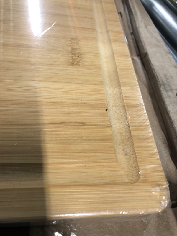 Photo 4 of (READ NOTES) 24 x 18 Extra Large Bamboo Serving Boards for Kitchen, Heavy Duty Wood Butcher Block Chopping Board with Handle and Juice Groove for Meat, Large Charcuterie Board, Over the Sink Cutting Board 24" X 18"