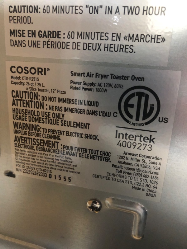 Photo 6 of ***DAMAGED - CORNERS DENTED - SEE PICTURES - POWERS ON***
COSORI Air Fryer Toaster Oven, 12-in-1, 26QT Convection Oven Countertop, Stainless Steel