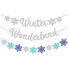 Photo 1 of 3Pcs Winter Wonderland Banners, Glittery Snowflake Banner Christmas Decorations Banners Winter Holiday Garland Photo Props Banner for Party Home Decorations

