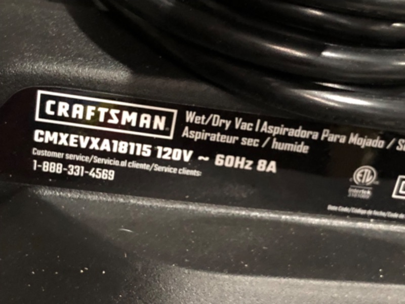 Photo 3 of ***USED - POWERS ON - MISSING HOSE***
Craftsman 5-Gallon Corded Cordless Portable Wet Dry Shop Vacuum