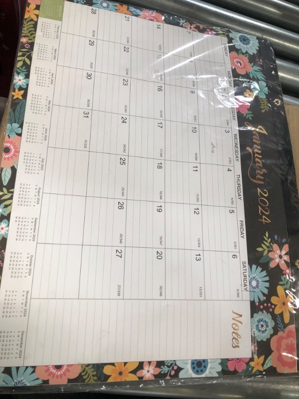 Photo 3 of 2023-2024 Desk Calendar - Large Desk Calendar 2023-2024, Jul. 2023 - Dec. 2024, 22" x 17", Thick Paper with 18 Months, Corner Protectors, Large Ruled Blocks & 2 Hanging Hooks - Black Floral Large:22"x17"