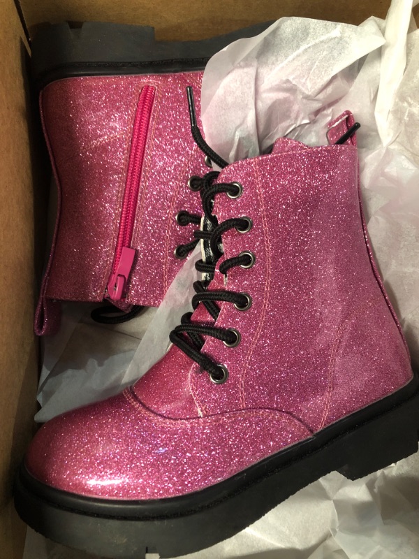 Photo 4 of DADAWEN Boys Girls Glitter Ankle Boots Lace Up Waterproof Combat Boot With Side Zipper (Toddler/Little Kid/Big Kid)
