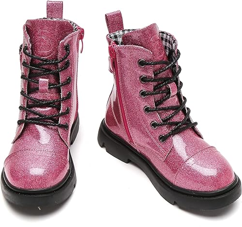 Photo 1 of DADAWEN Boys Girls Glitter Ankle Boots Lace Up Waterproof Combat Boot With Side Zipper (Toddler/Little Kid/Big Kid)
