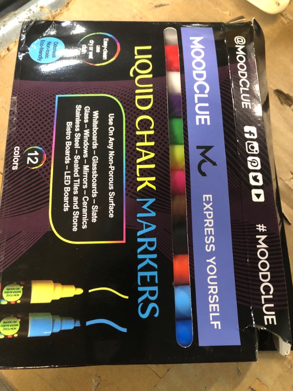 Photo 2 of Perfect for windows, mirrors, glass, car windshields, whiteboards, most chalkboards. 12 neon liquid chalk markers. Washable, non-toxic, odorless. Wet or dry erase. Reversible tip. Great for many uses.