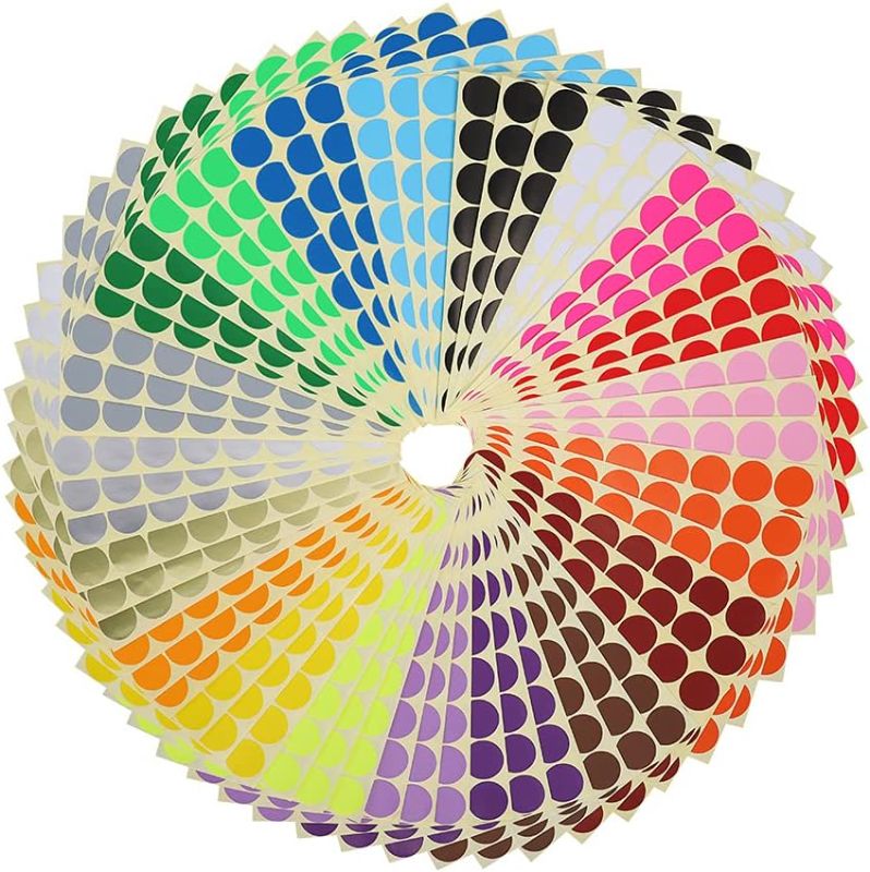 Photo 1 of ***PACK OF 2****Package of 2400 1" Round Color-Code Dot Stickers Labels, 20 Assorted Colors, Label Circle Stickers, for Organizing, Scheduling, Highlighting for School, Office, home, Fit for Laser and Stylus Printer.