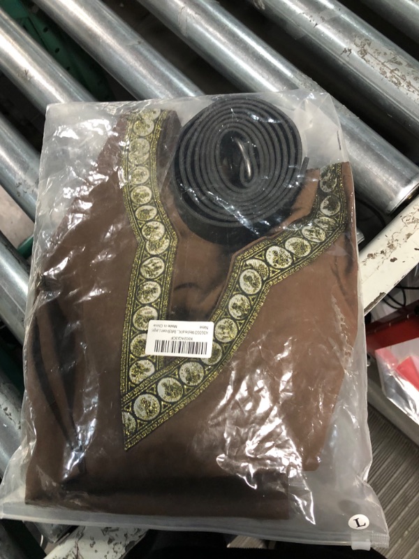 Photo 1 of KOGOGO Medieval Knight Tunic Viking Warrior T-Shirt Pirate Costume with Belt Large Brown